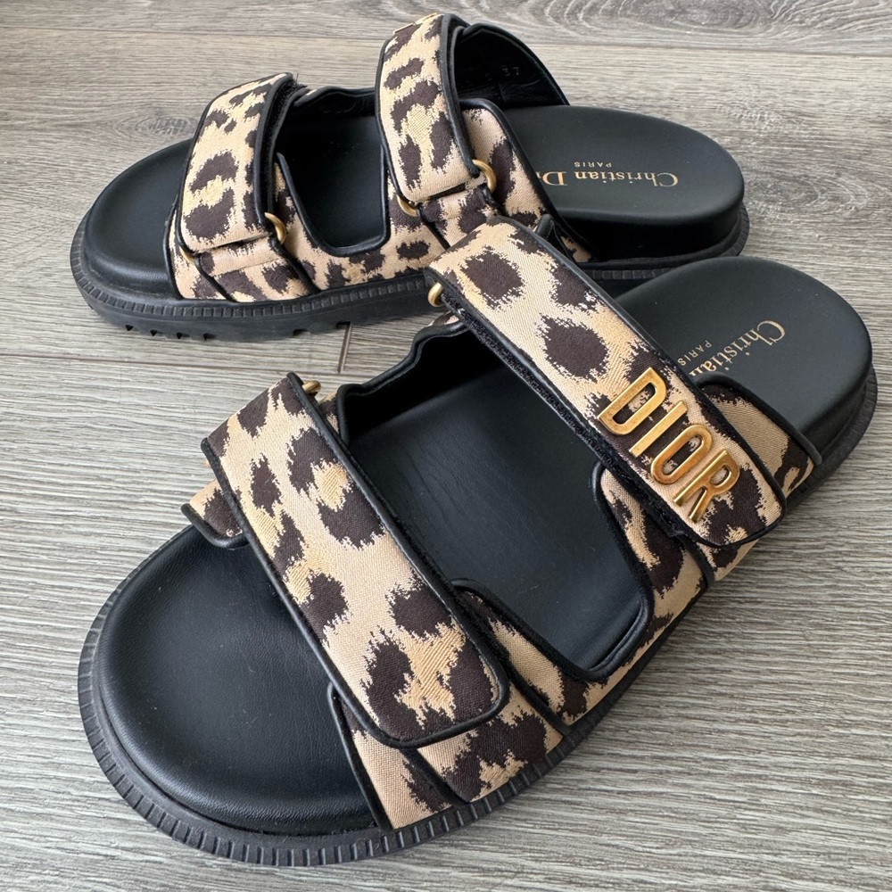 Dior Black and Leopard Print Sandals
